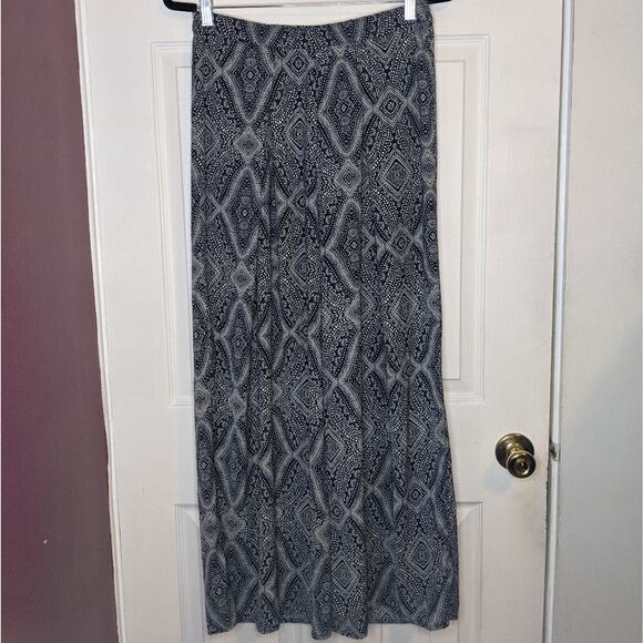 H&M Conscious Blue & Tan Boho Bollywood Tribal Hippie Batik Print Palazzo Pants - Picture 3 of 13